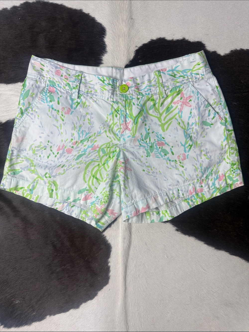 Lilly Pulitzer Pastel Floral High-Waist Shorts in White, Green & Pink